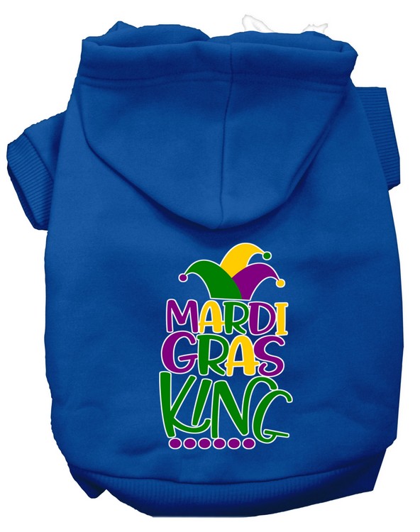 Mardi Gras King Screen Print Mardi Gras Dog Hoodie Blue XL